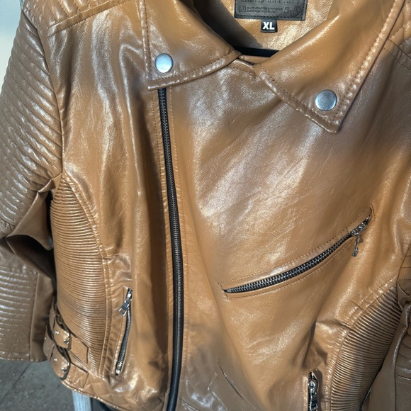 Smoke Rise Brown Faux Leather PU Zipper Buckle Accents Biker Jacket Size XL - Picture 3 of 13